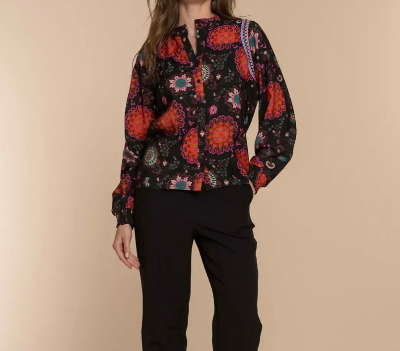 Geisha blouse maat L 40 zwart Paisley oranje