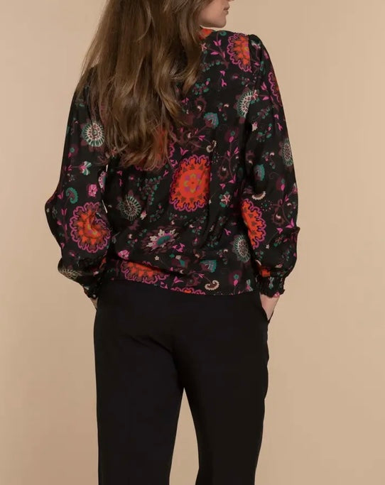 Geisha blouse maat L 40 zwart Paisley oranje