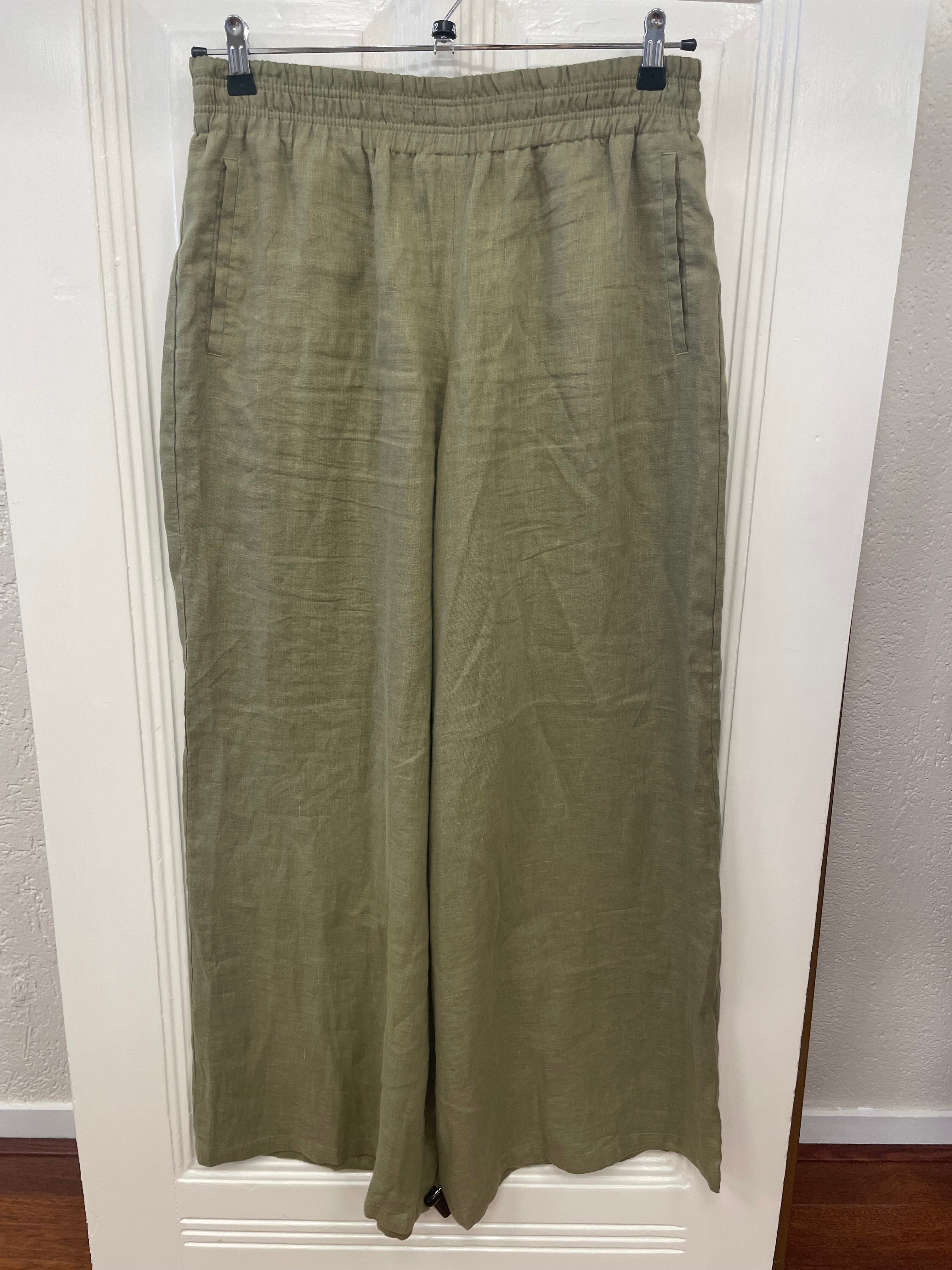 Drykorn broek linnen palazzo mosgroen maat L / XL