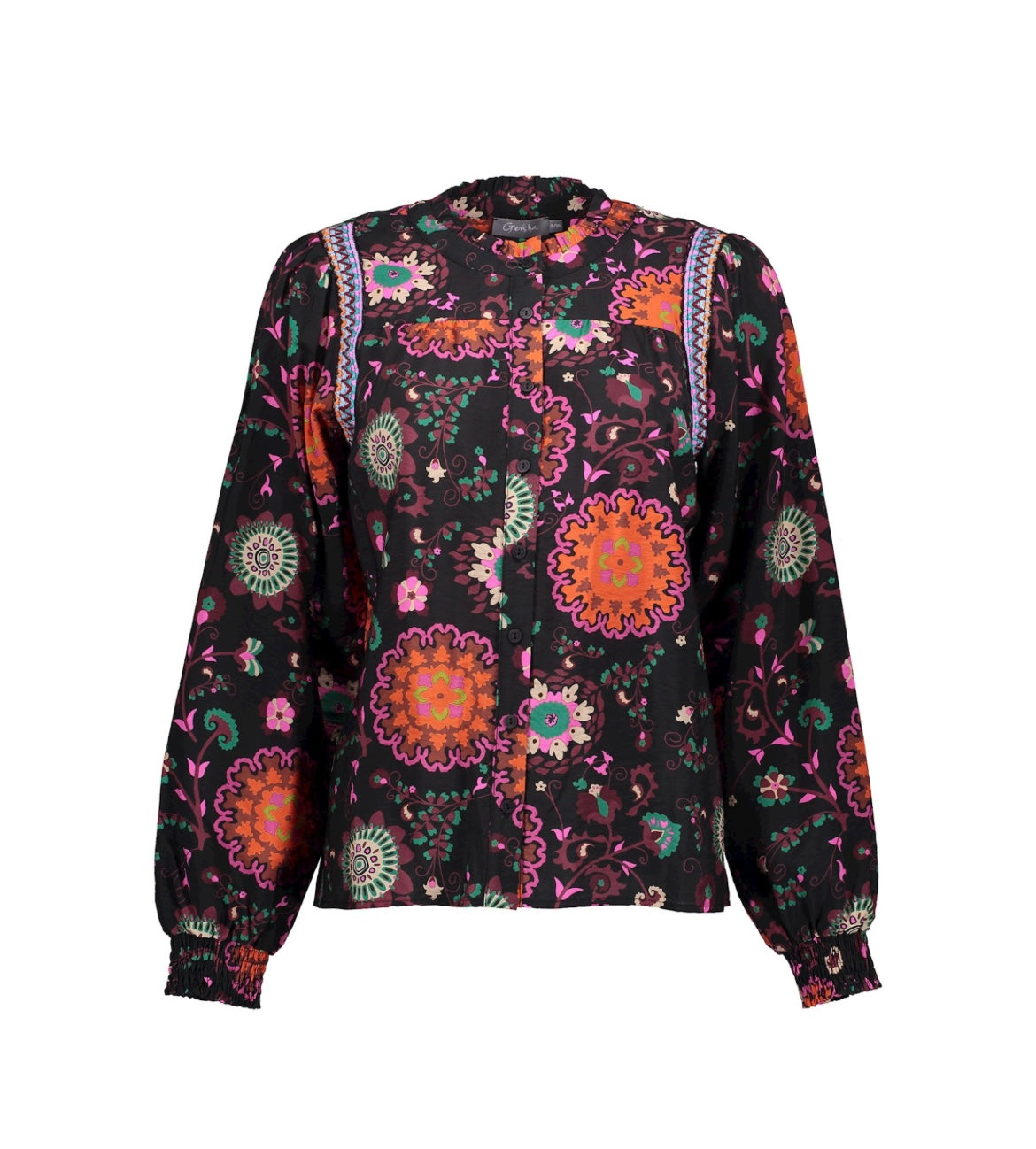 Geisha blouse maat L 40 zwart Paisley oranje