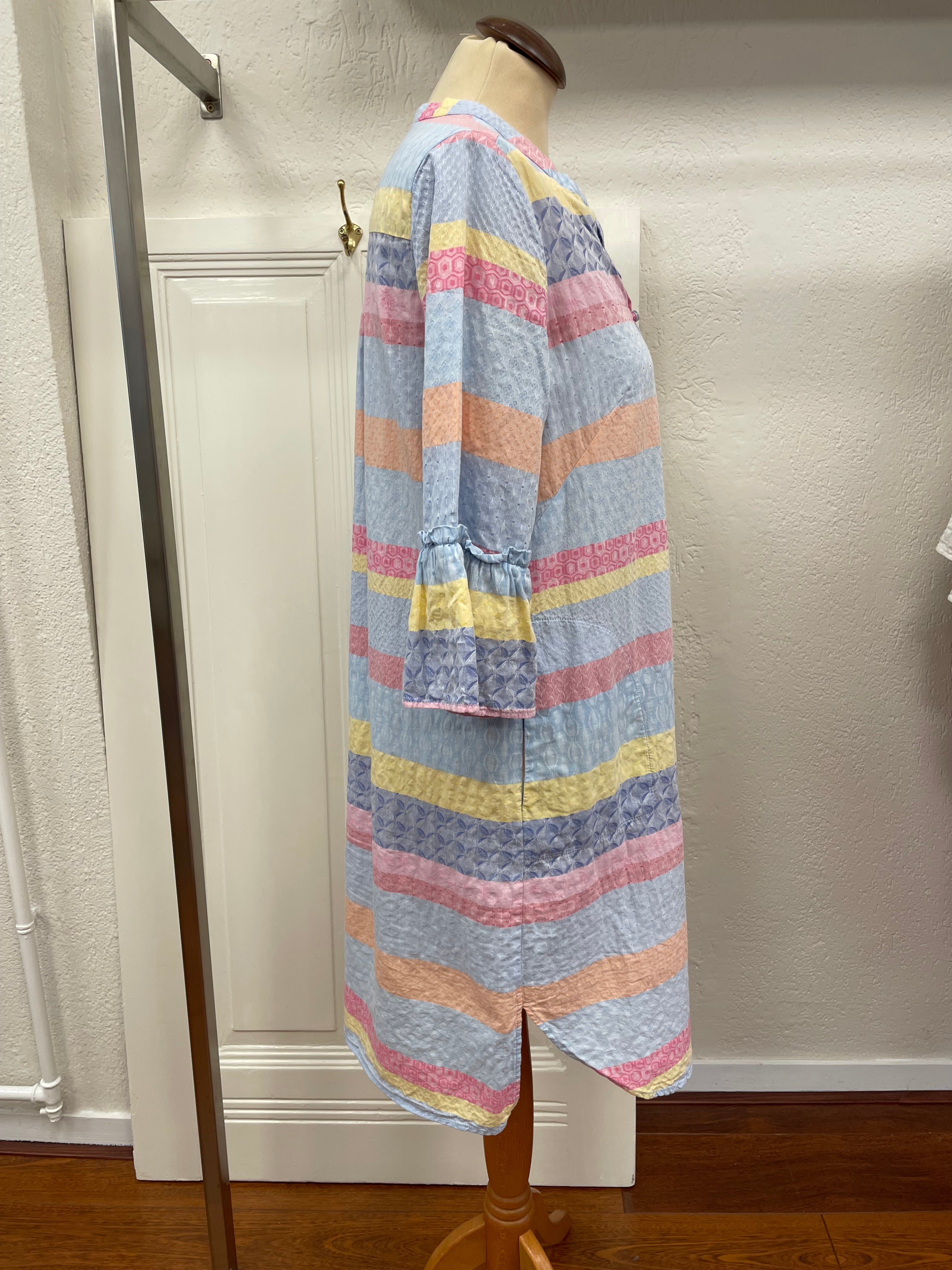Milano jurk pastelkleuren maat M 38 blauw roze geel