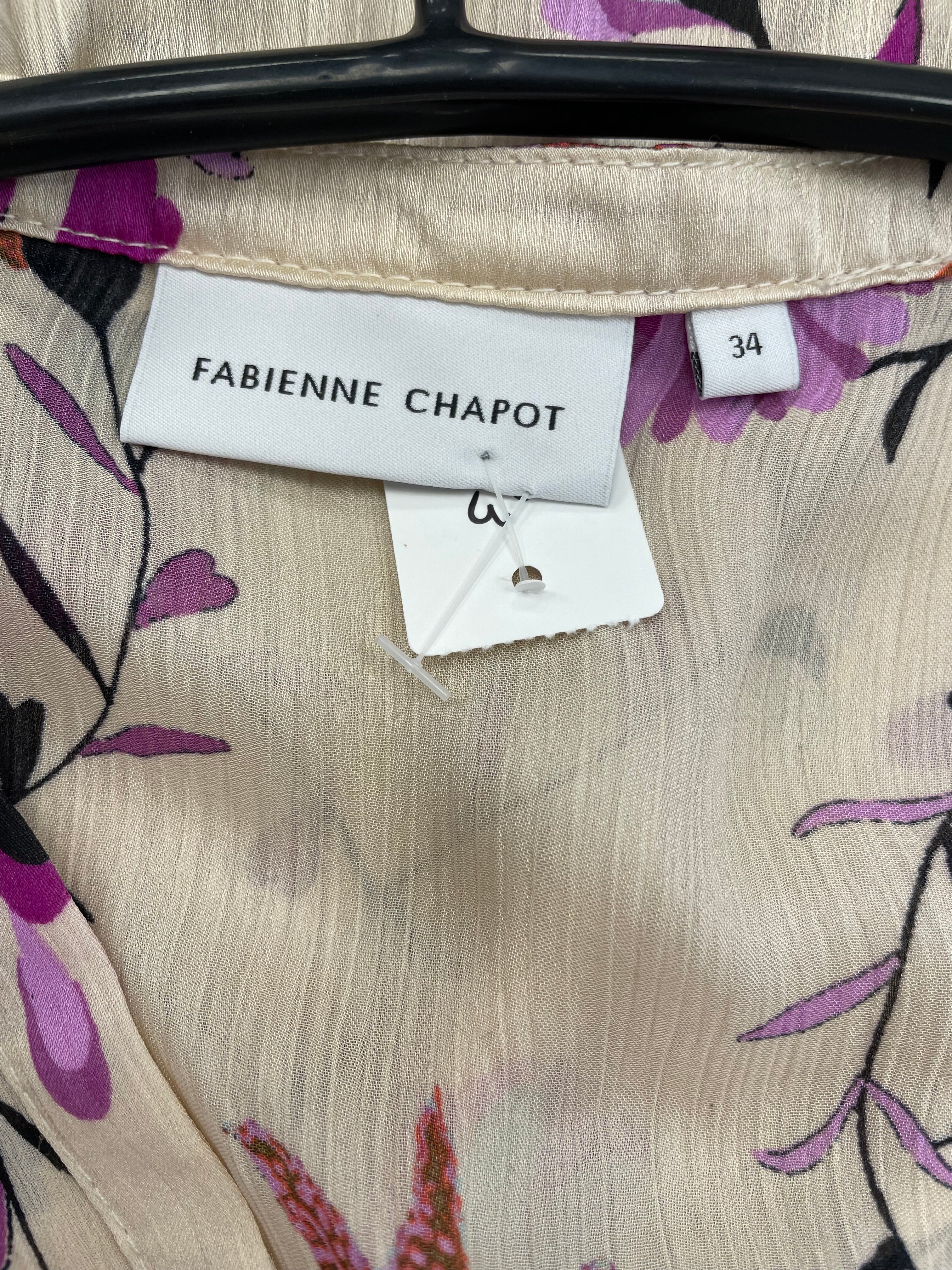 Fabienne Chapot blouse maat 34 XS ecru roze paars bloemen