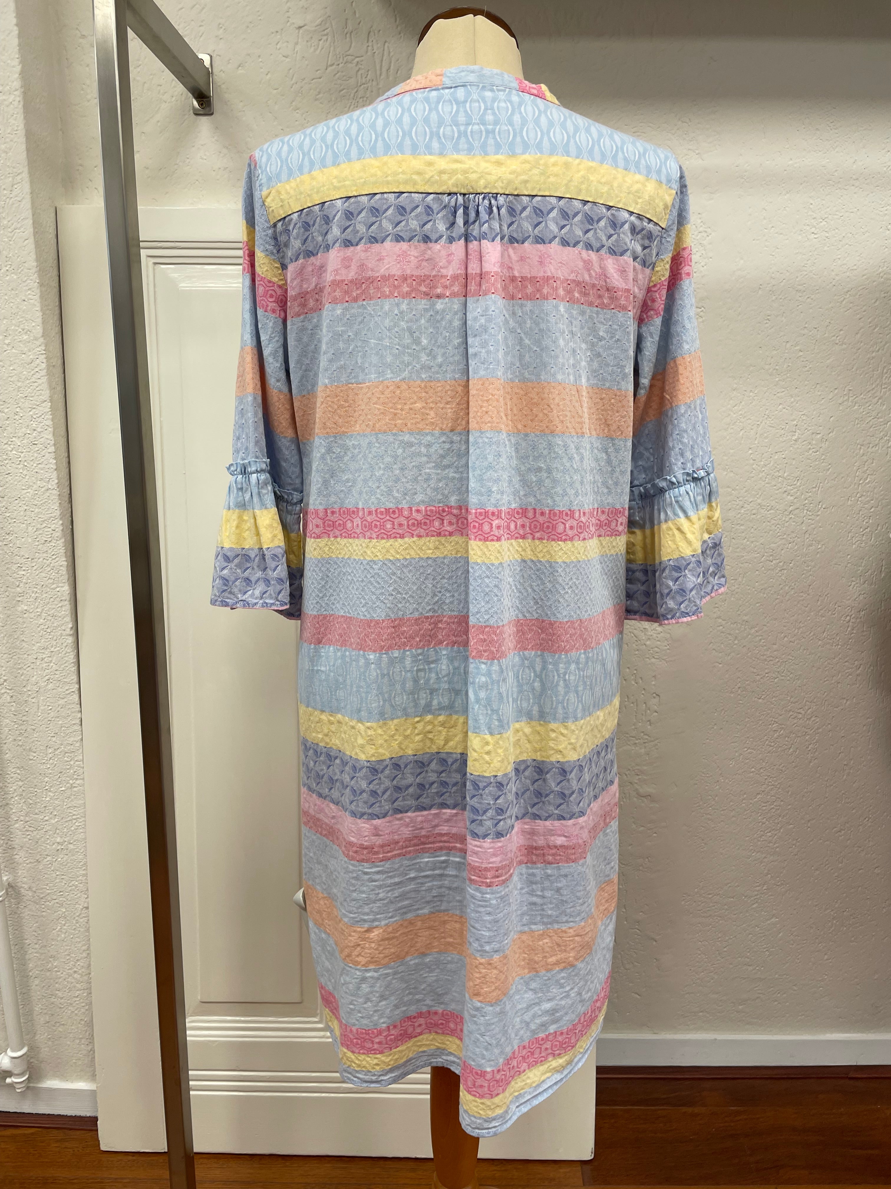 Milano jurk pastelkleuren maat M 38 blauw roze geel
