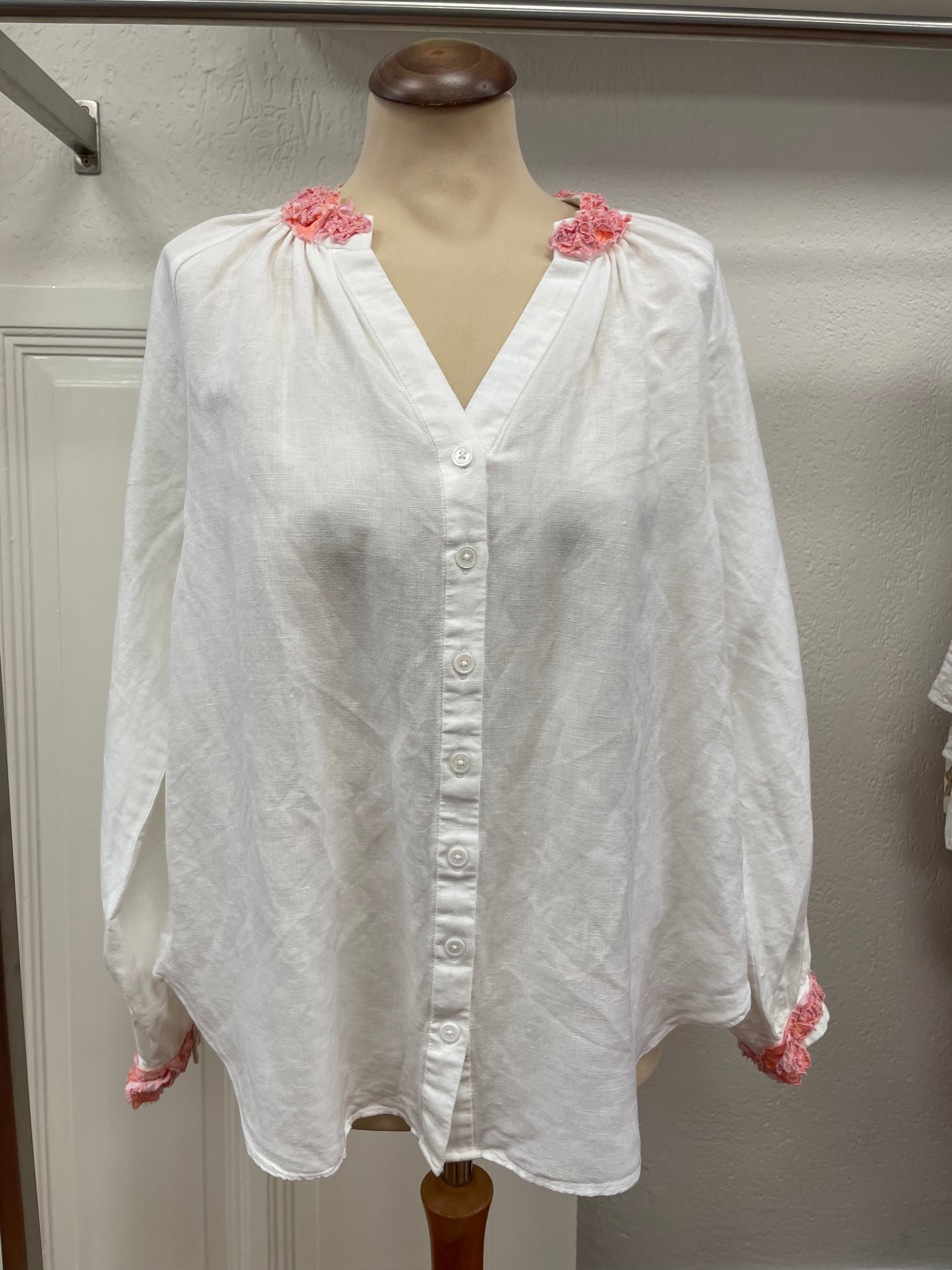 Gustav blouse maat L 40 wit roze linnen viscose