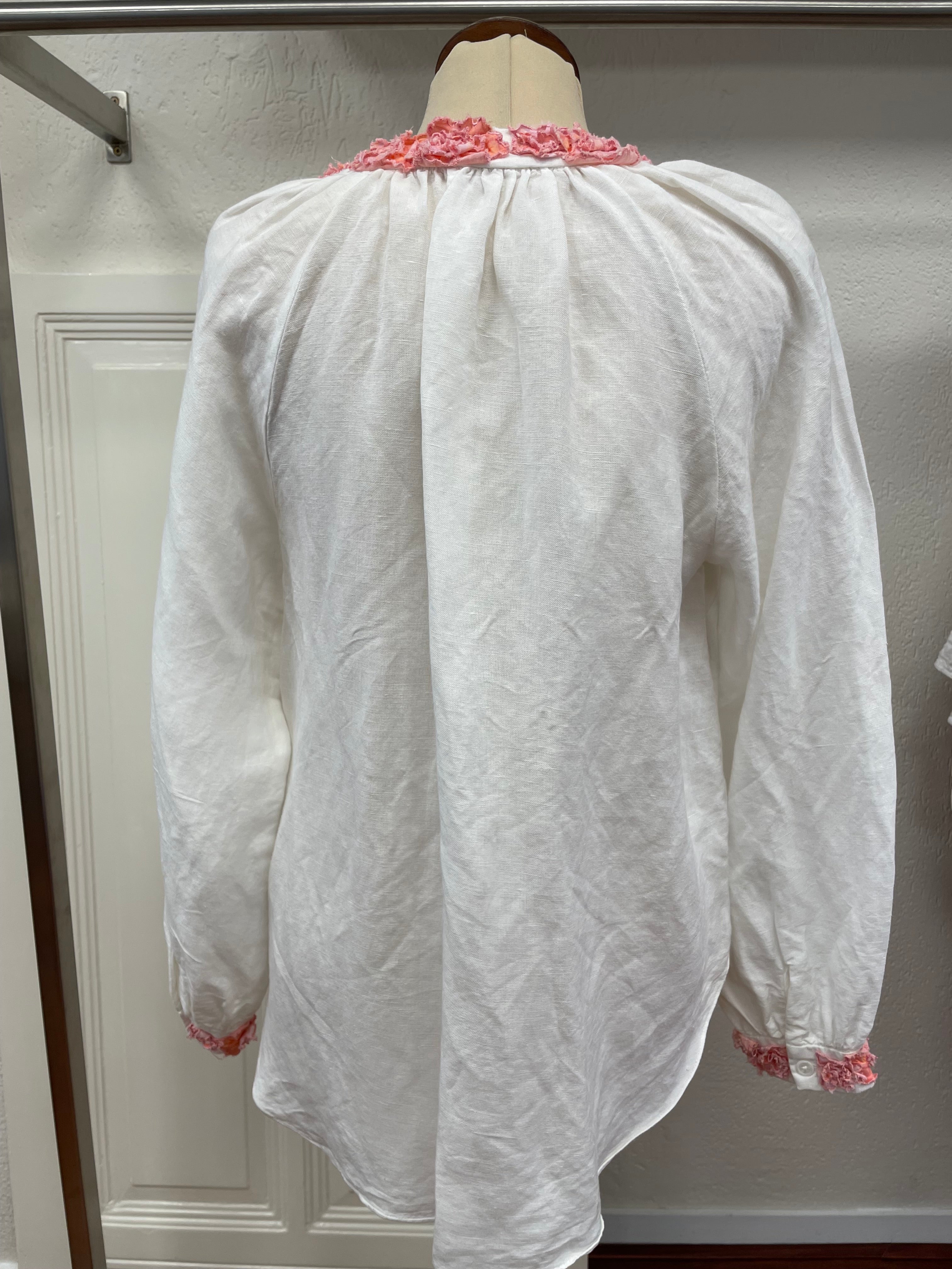 Gustav blouse maat L 40 wit roze linnen viscose