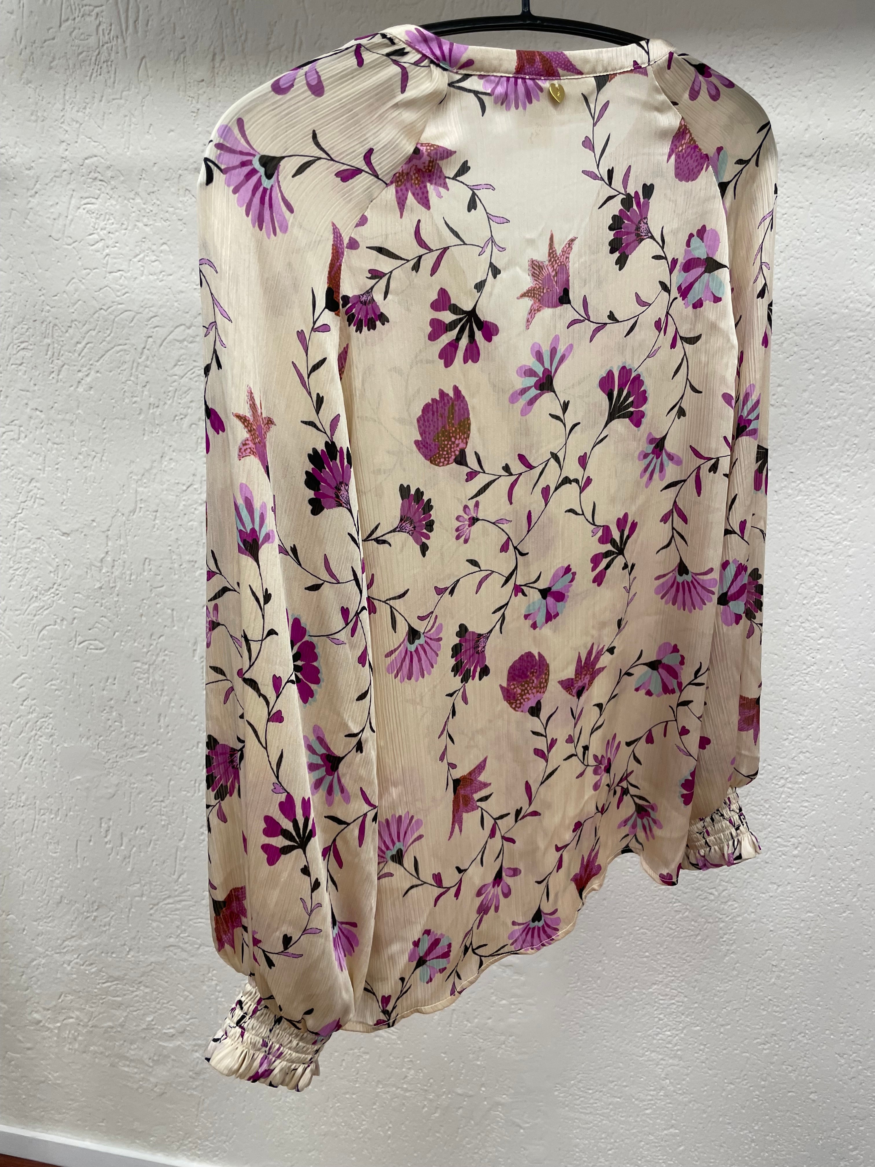 Fabienne Chapot blouse maat 34 XS ecru roze paars bloemen