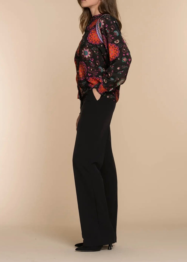 Geisha blouse maat L 40 zwart Paisley oranje