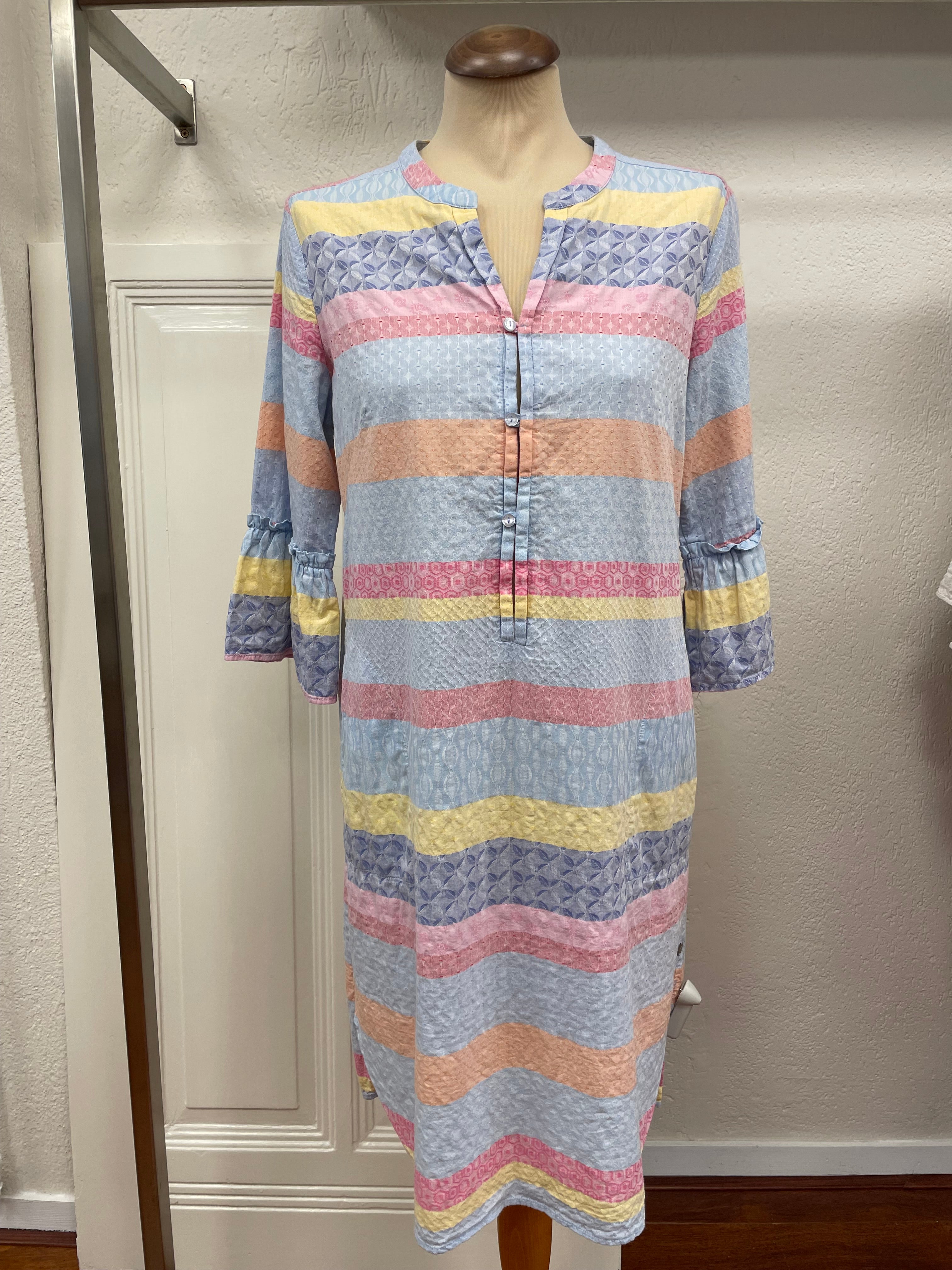 Milano jurk pastelkleuren maat M 38 blauw roze geel