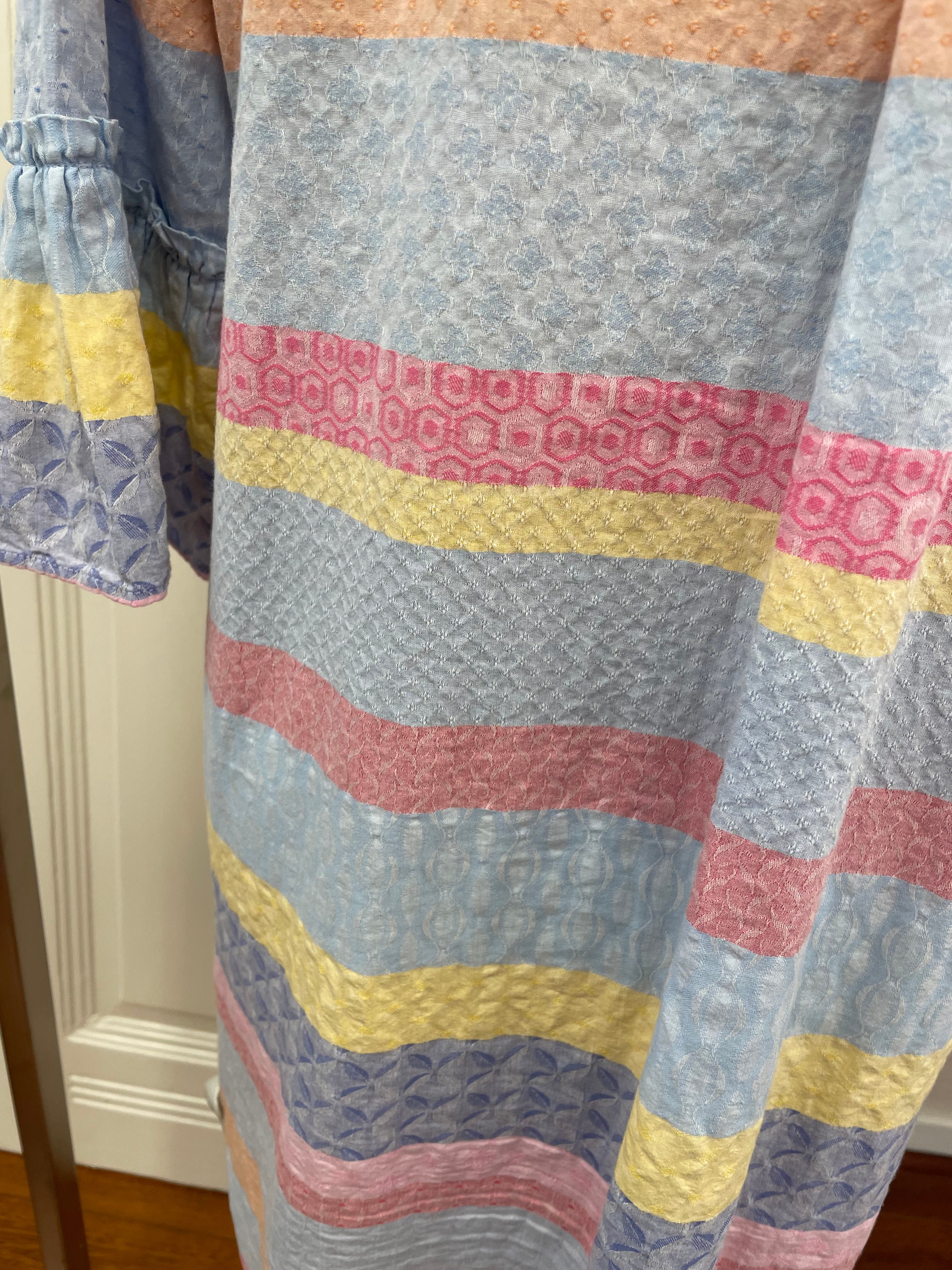 Milano jurk pastelkleuren maat M 38 blauw roze geel