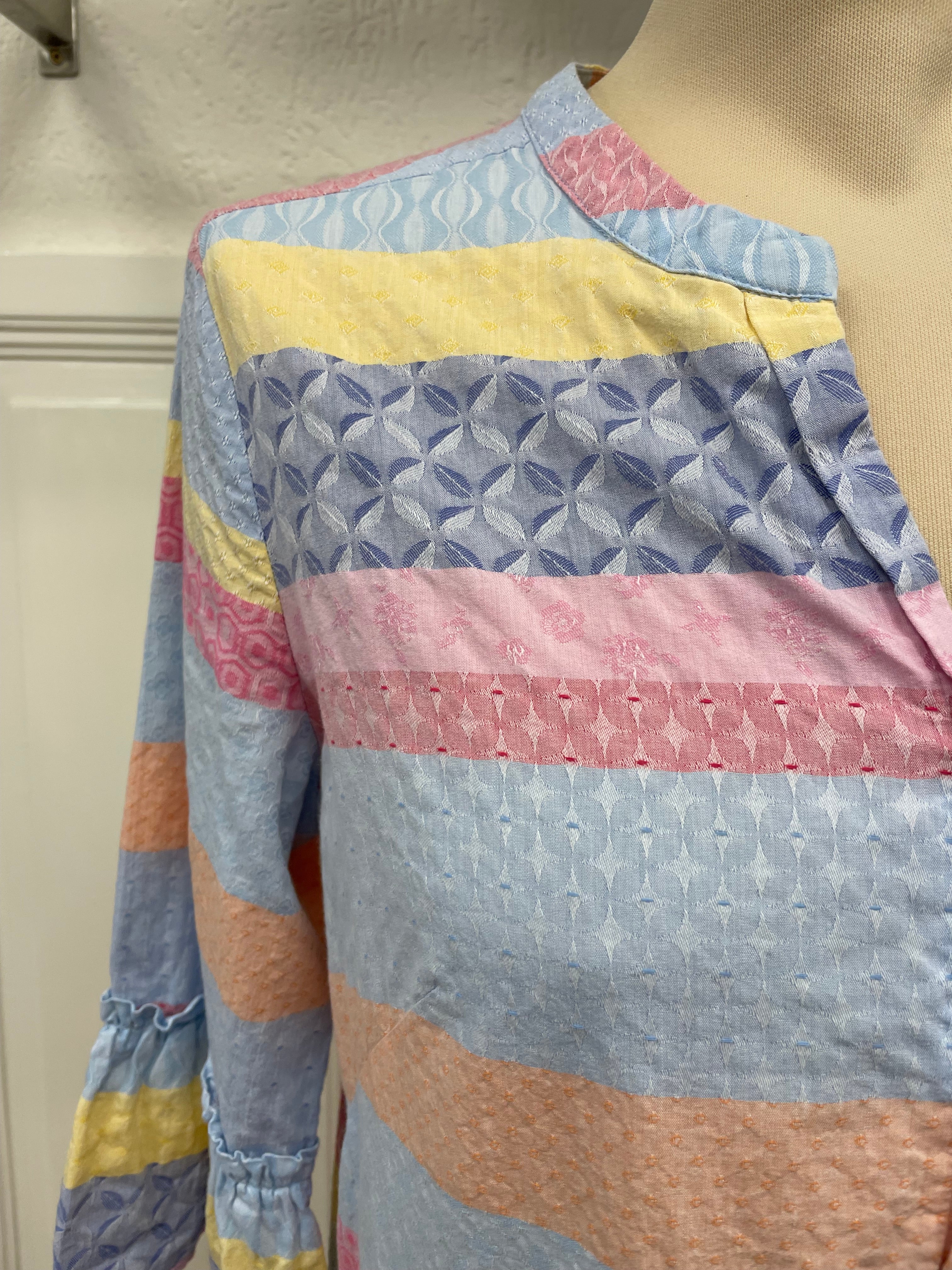 Milano jurk pastelkleuren maat M 38 blauw roze geel