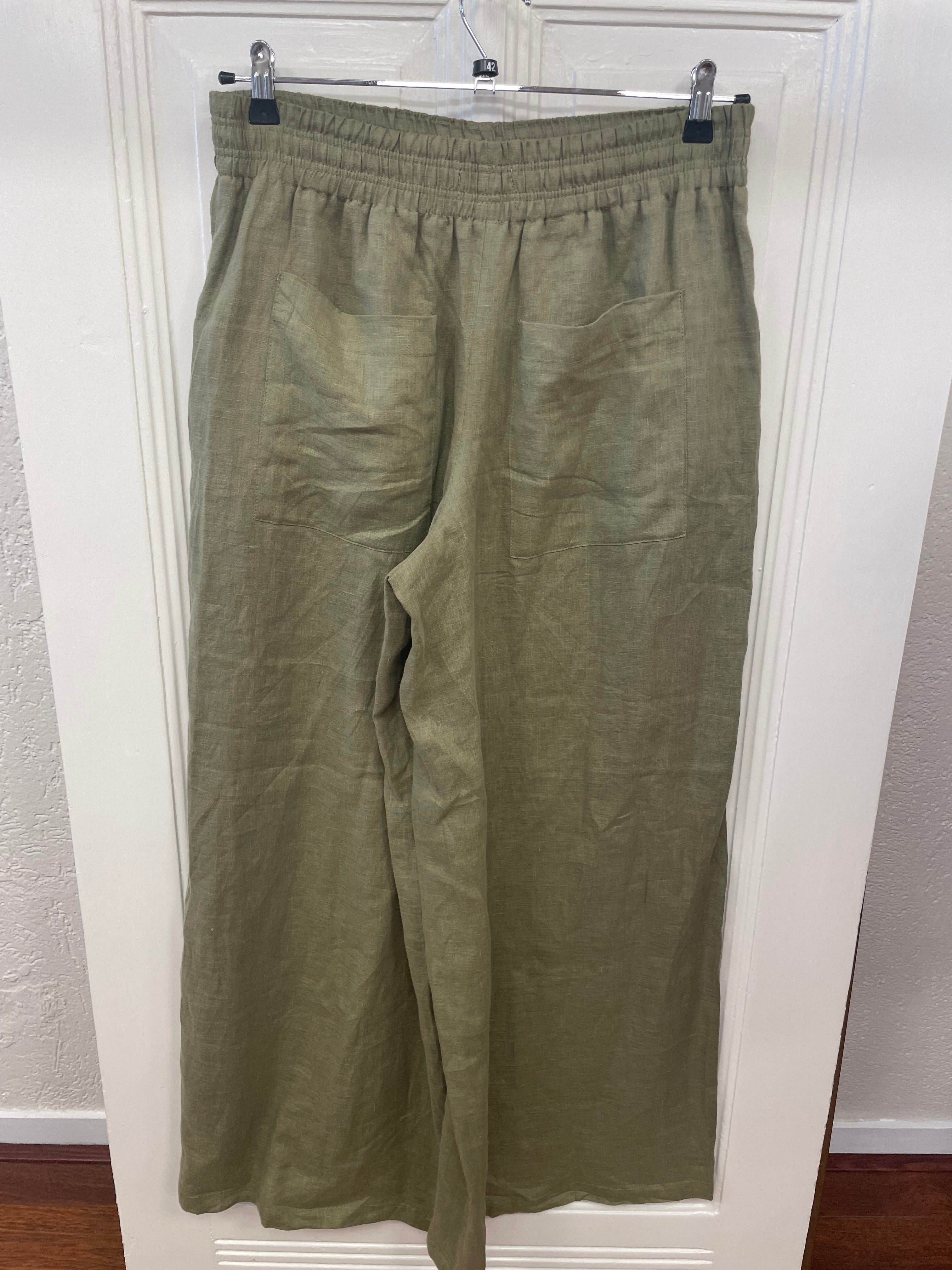 Drykorn broek linnen palazzo mosgroen maat L / XL