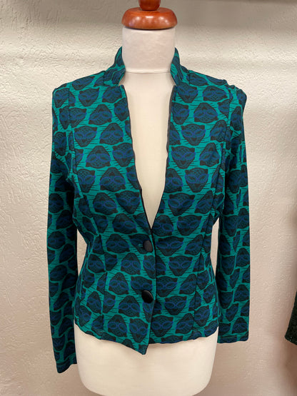 Juffrouw Jansen blazer jasje maat M 38 blauw groen tijgerkopjes