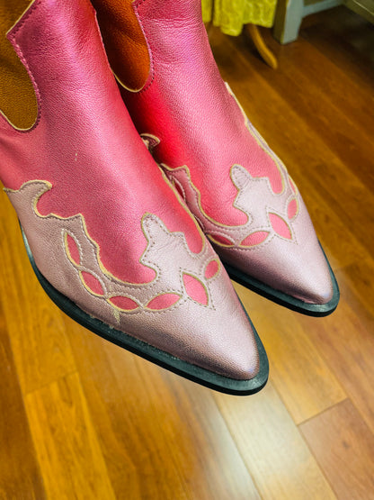 Dwars DWRS laarzen boots western maat 39 roze oranje metallic leer