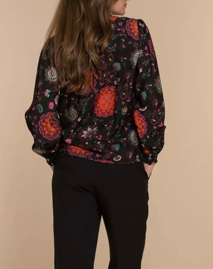 Geisha blouse maat L 40 zwart Paisley oranje