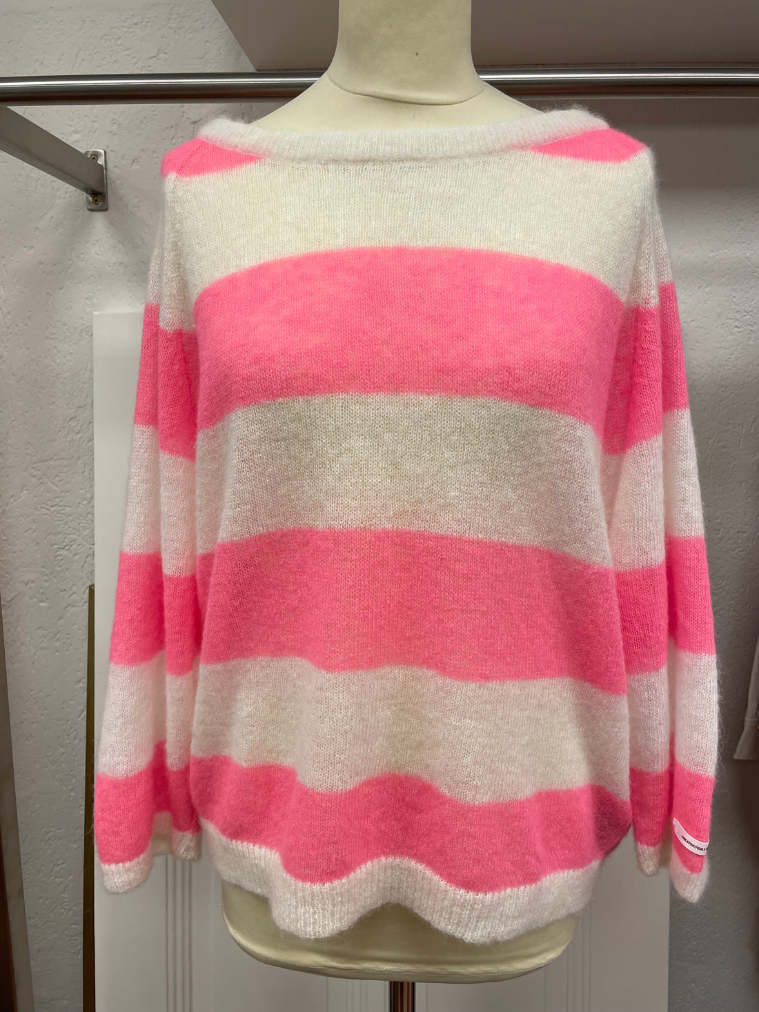 10 Days trui maat M 38 knitted strepen alpaca merino wit roze
