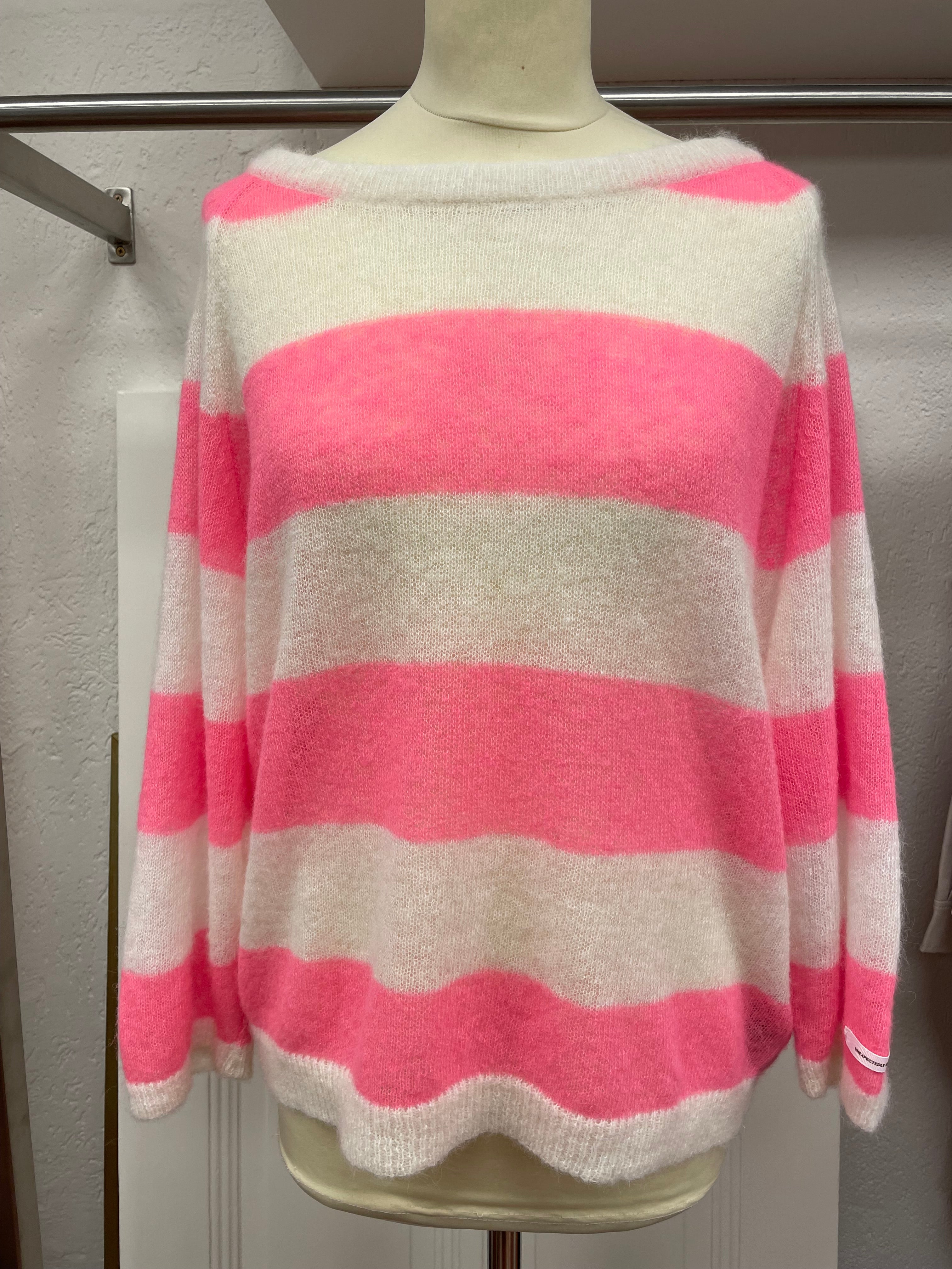 10 Days trui maat M 38 knitted strepen alpaca merino wit roze