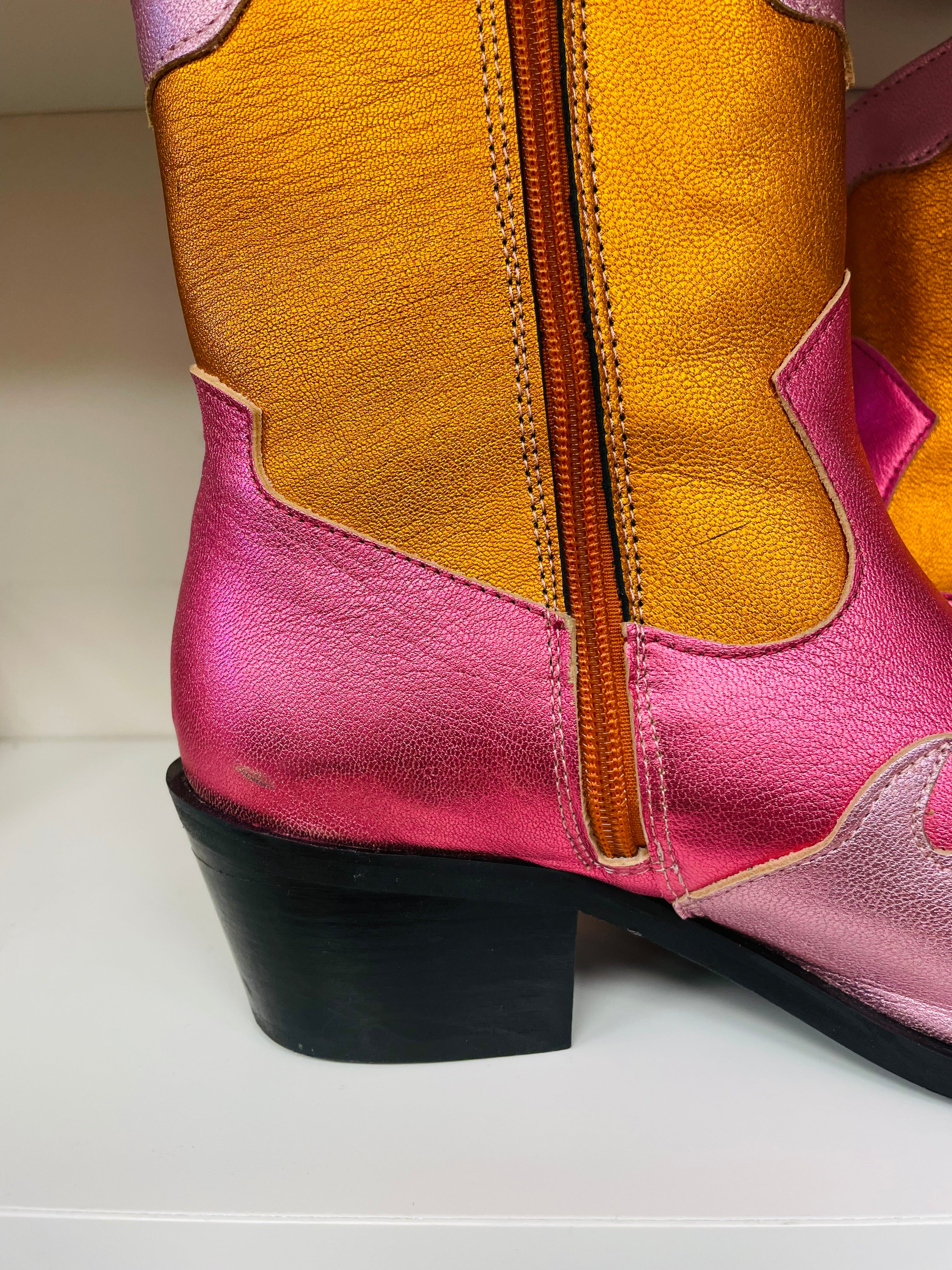 Dwars DWRS laarzen boots western maat 39 roze oranje metallic leer