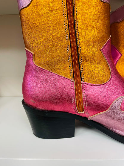 Dwars DWRS laarzen boots western maat 39 roze oranje metallic leer