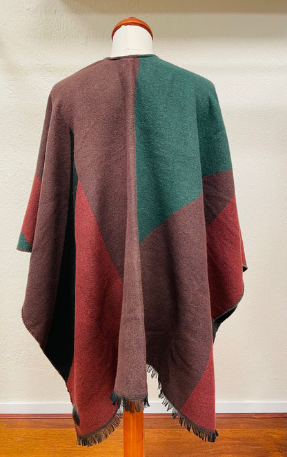 Ted Baker omslagdoek poncho rood groen beige 1 maat