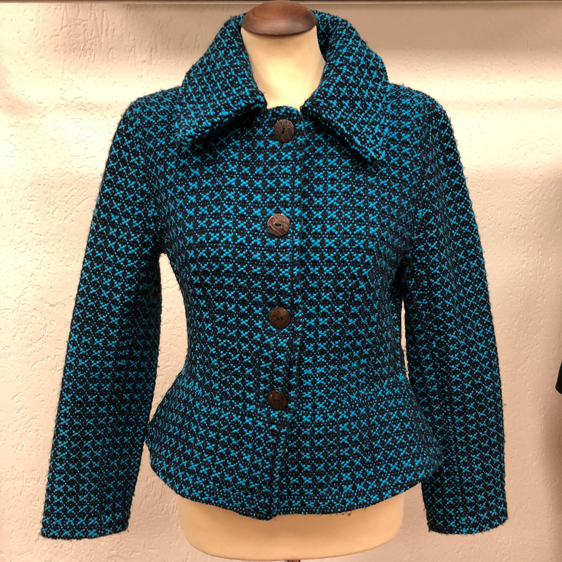 Inti jasje Blazer maat S M 36/38 zwart turquoise wol