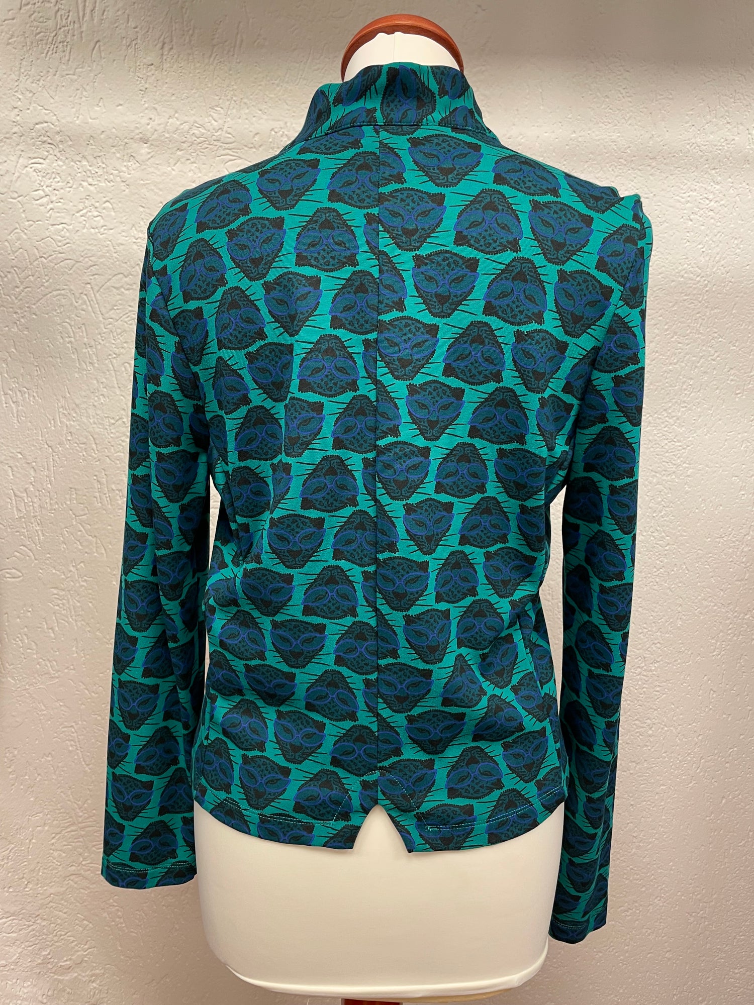 Juffrouw Jansen blazer jasje maat M 38 blauw groen tijgerkopjes