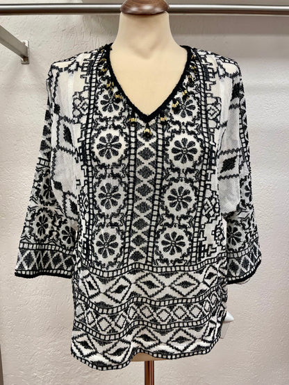 Antik Batik blouse zwart wit maat L 40