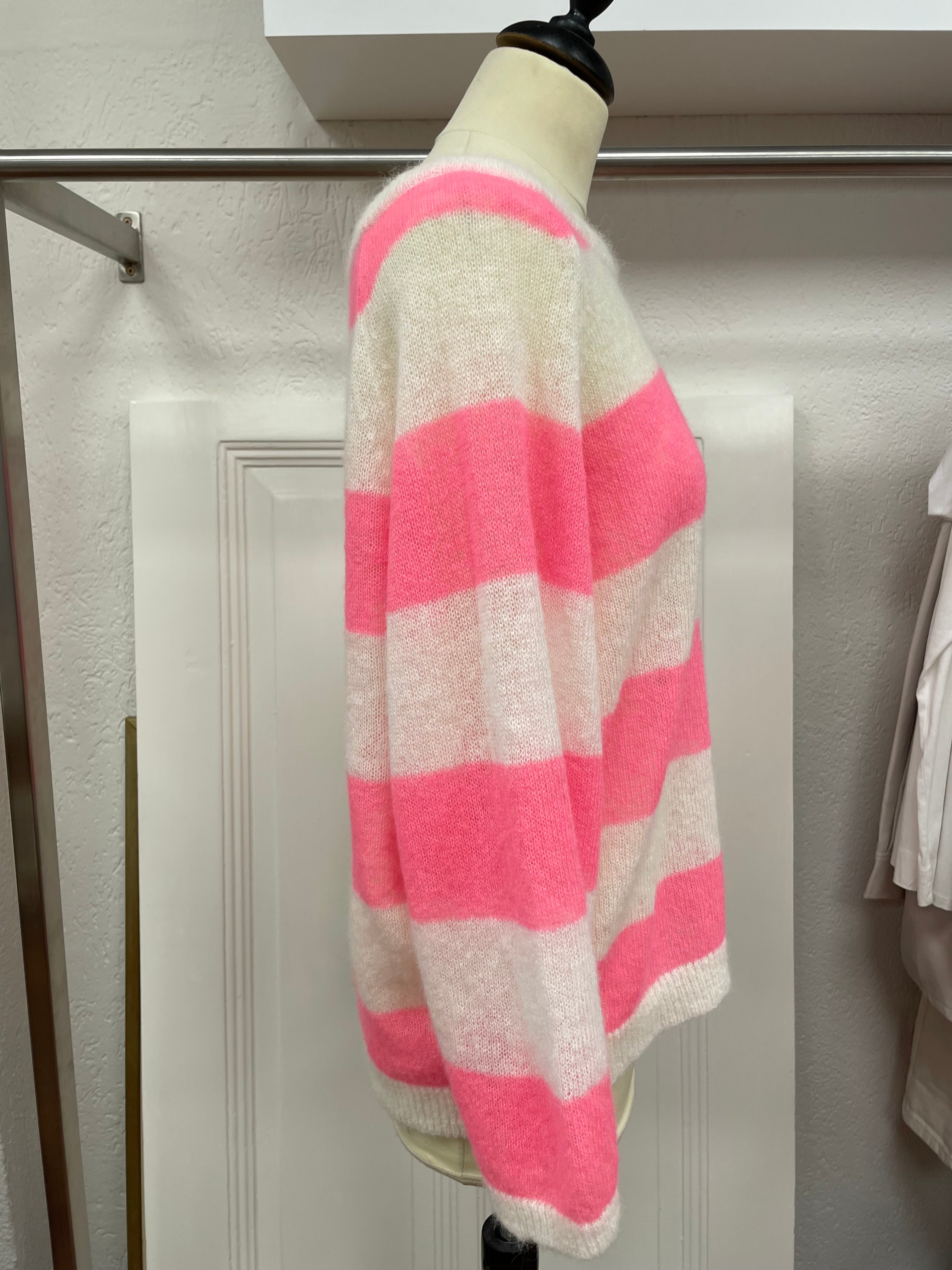 10 Days trui maat M 38 knitted strepen alpaca merino wit roze