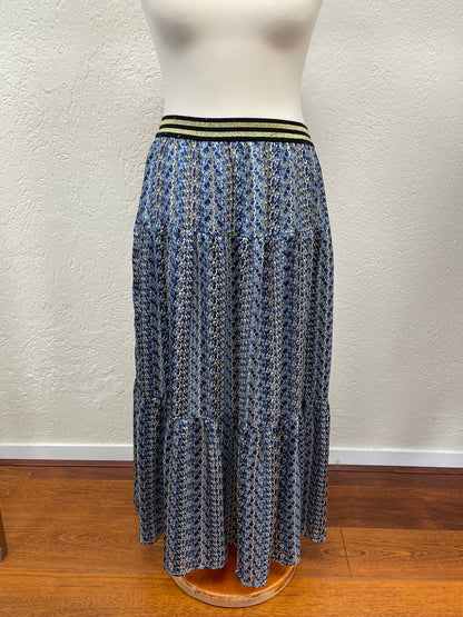 Lollys Laundry rok maxi lang maat L / XL blauw wit goud