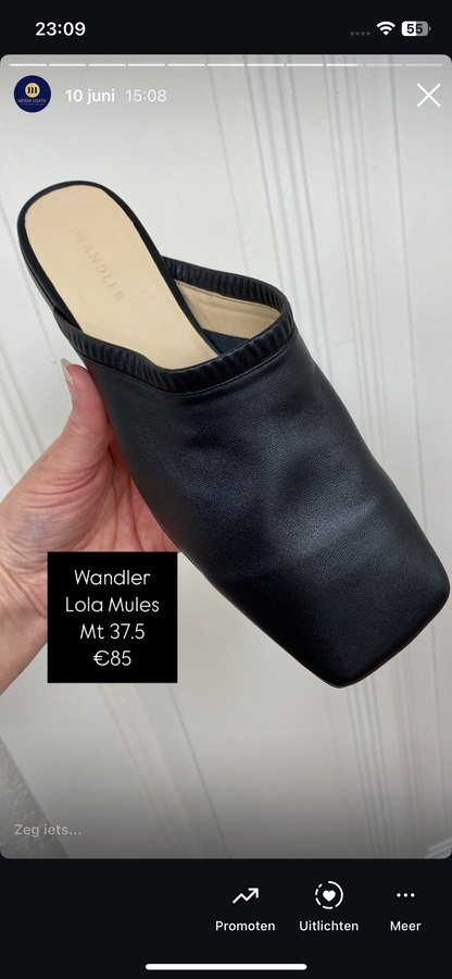 Wandler Lola mules slippers zwart kalfsleer maat 37.5/38
