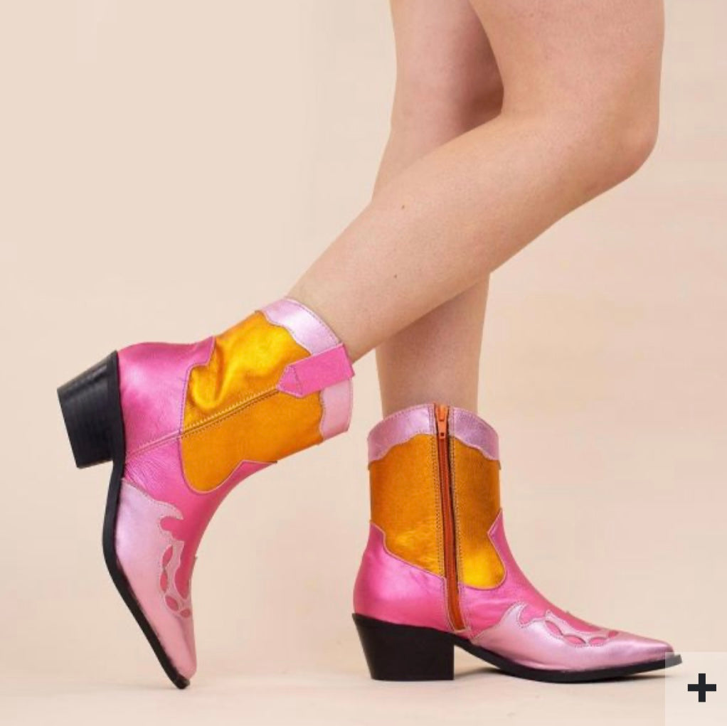 Dwars DWRS laarzen boots western maat 39 roze oranje metallic leer