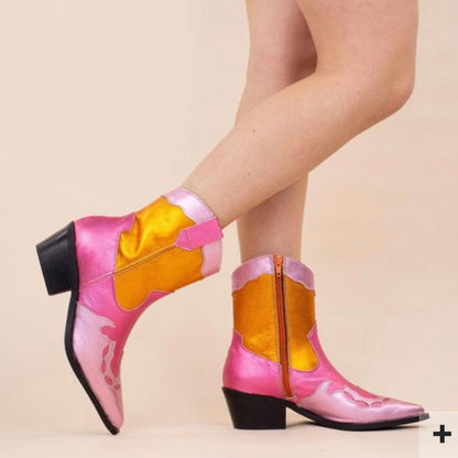 Dwars DWRS laarzen boots western maat 39 roze oranje metallic leer