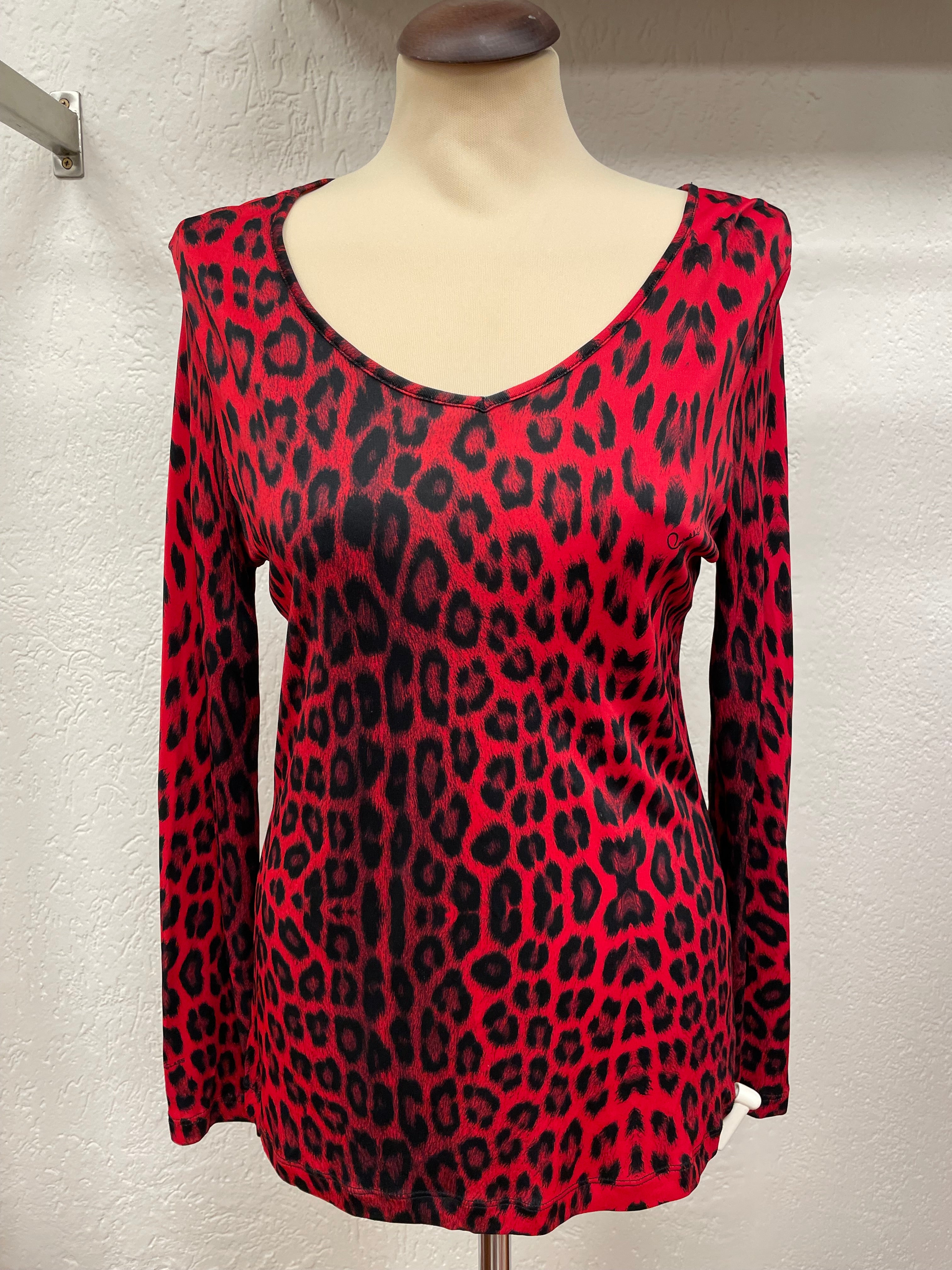 Cavalli shirt maat 40/42 rood zwart animal