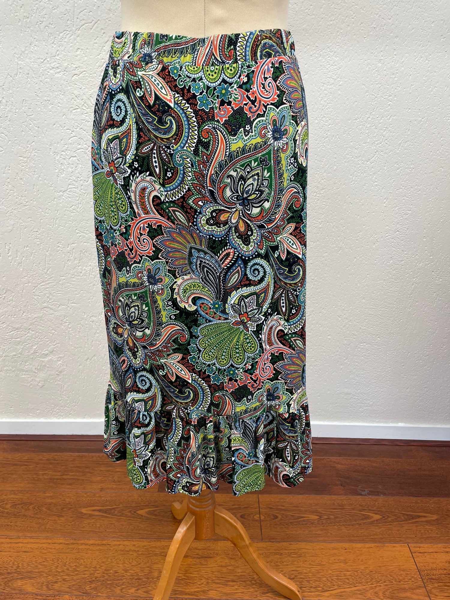 Geisha rok maat S 36 zwart groen Paisley tricot