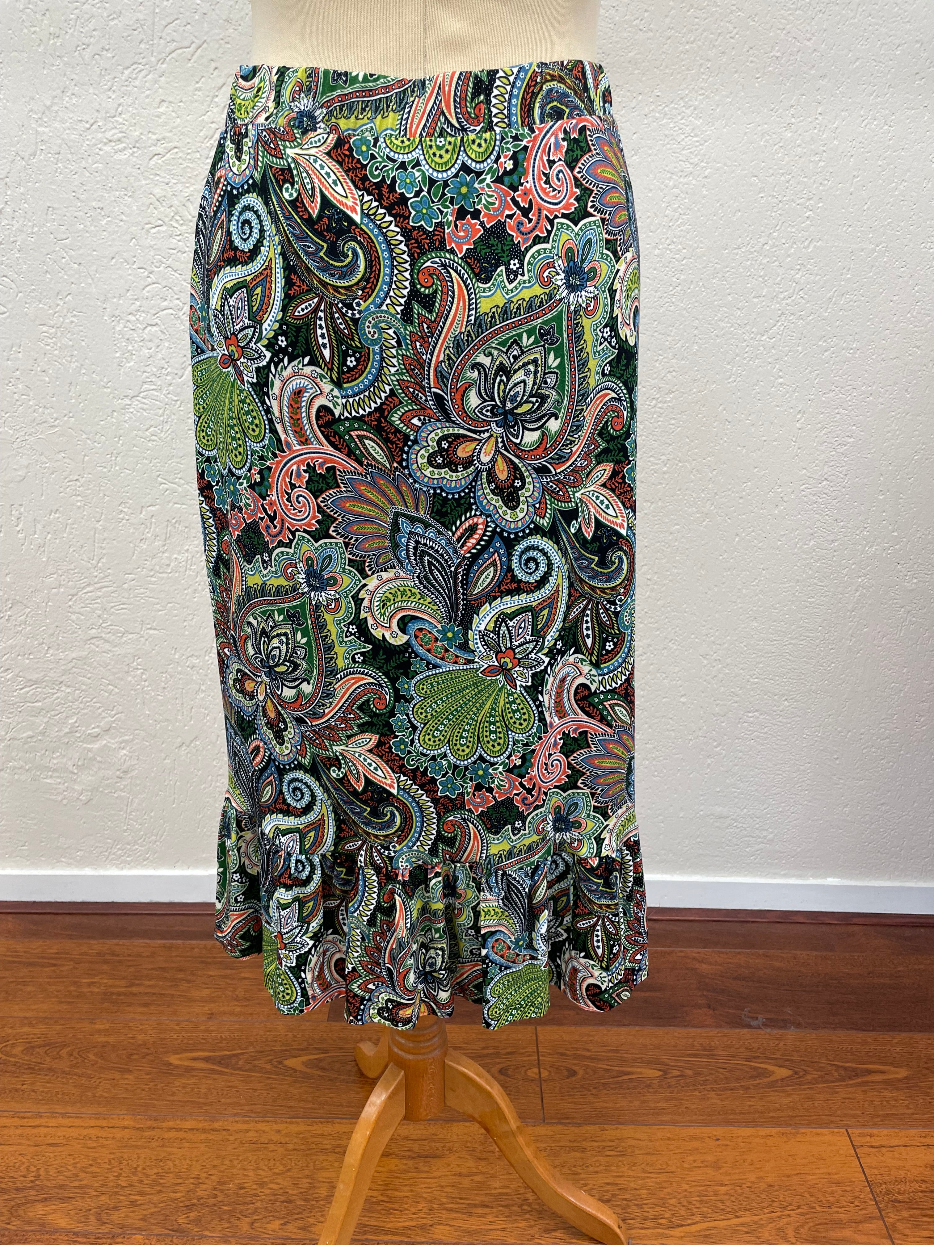 Geisha rok maat S 36 zwart groen Paisley tricot