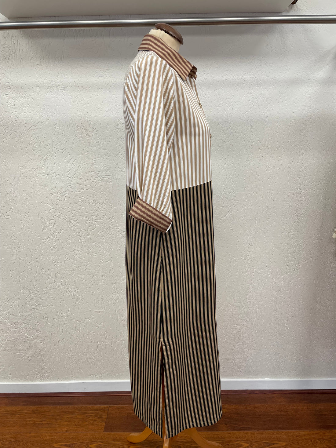 Caroline Biss blouse jurk maat S 36 bruin ecru zwart streep