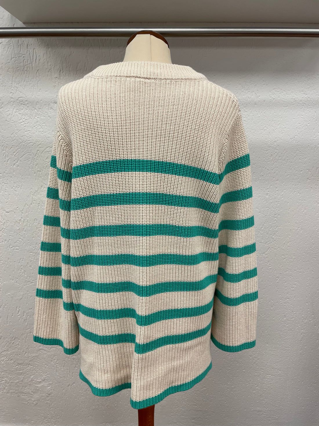 Trui Kaffe curve maat XXL 44 ecru groen strepen knitted