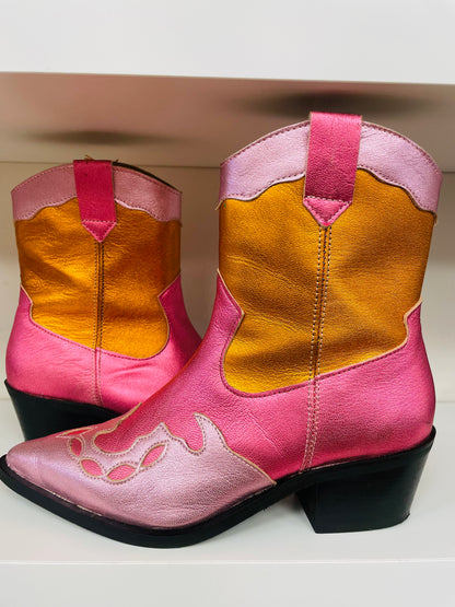 Dwars DWRS laarzen boots western maat 39 roze oranje metallic leer