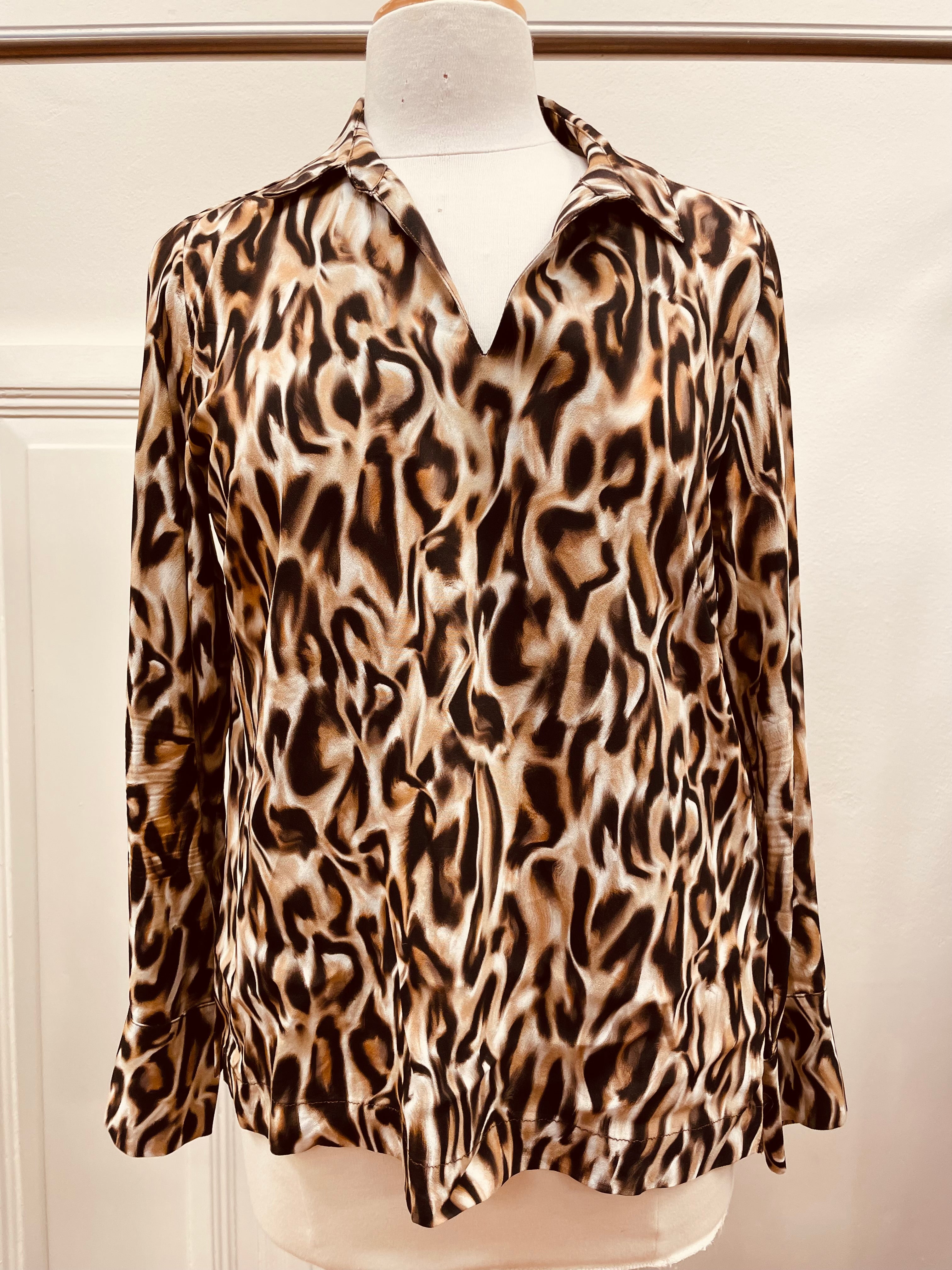 Kyra blouse maat M 38 leopard print zwart bruin ecru viscose