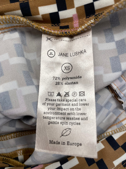 Jane Lushka broek travelstof maat XS 34 bruin zwart wit