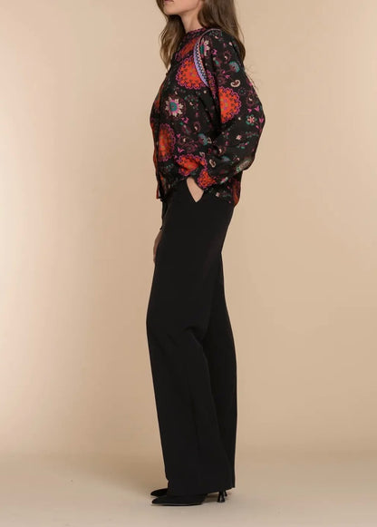 Geisha blouse maat L 40 zwart Paisley oranje