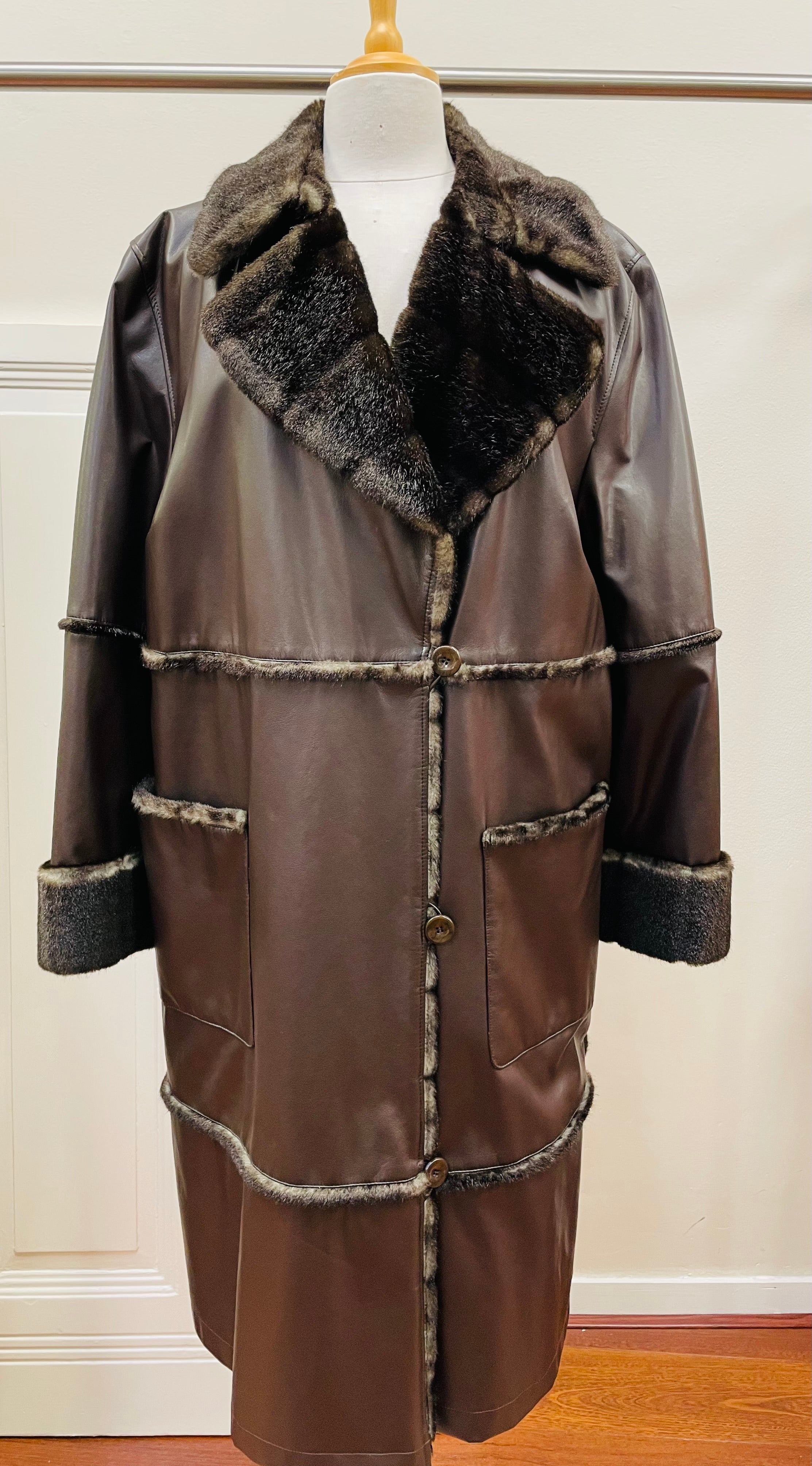 Gil Bret jas mantel donkerbruin maat XL-XXL 42/44 faux fur  / leer