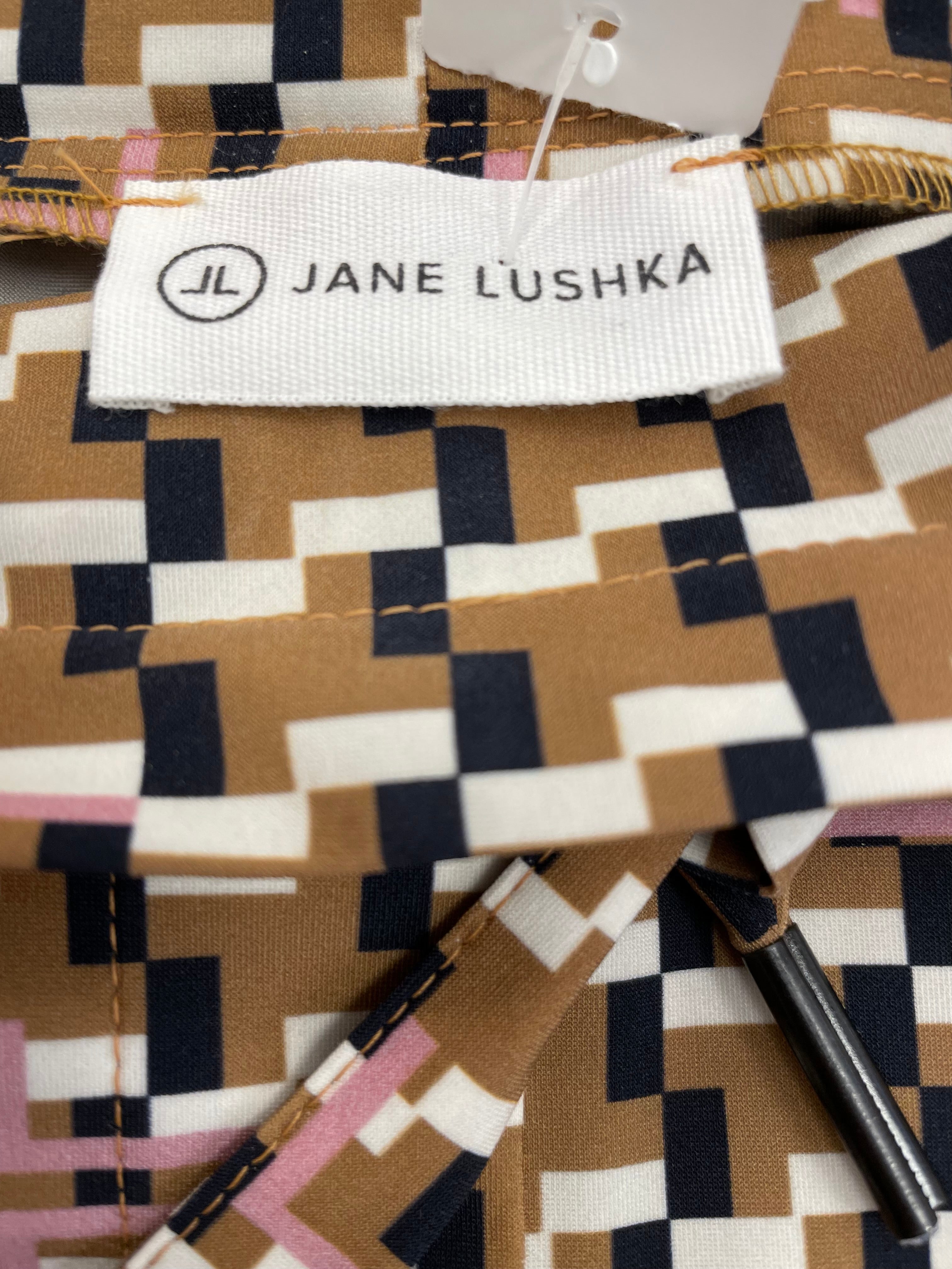 Jane Lushka broek travelstof maat XS 34 bruin zwart wit