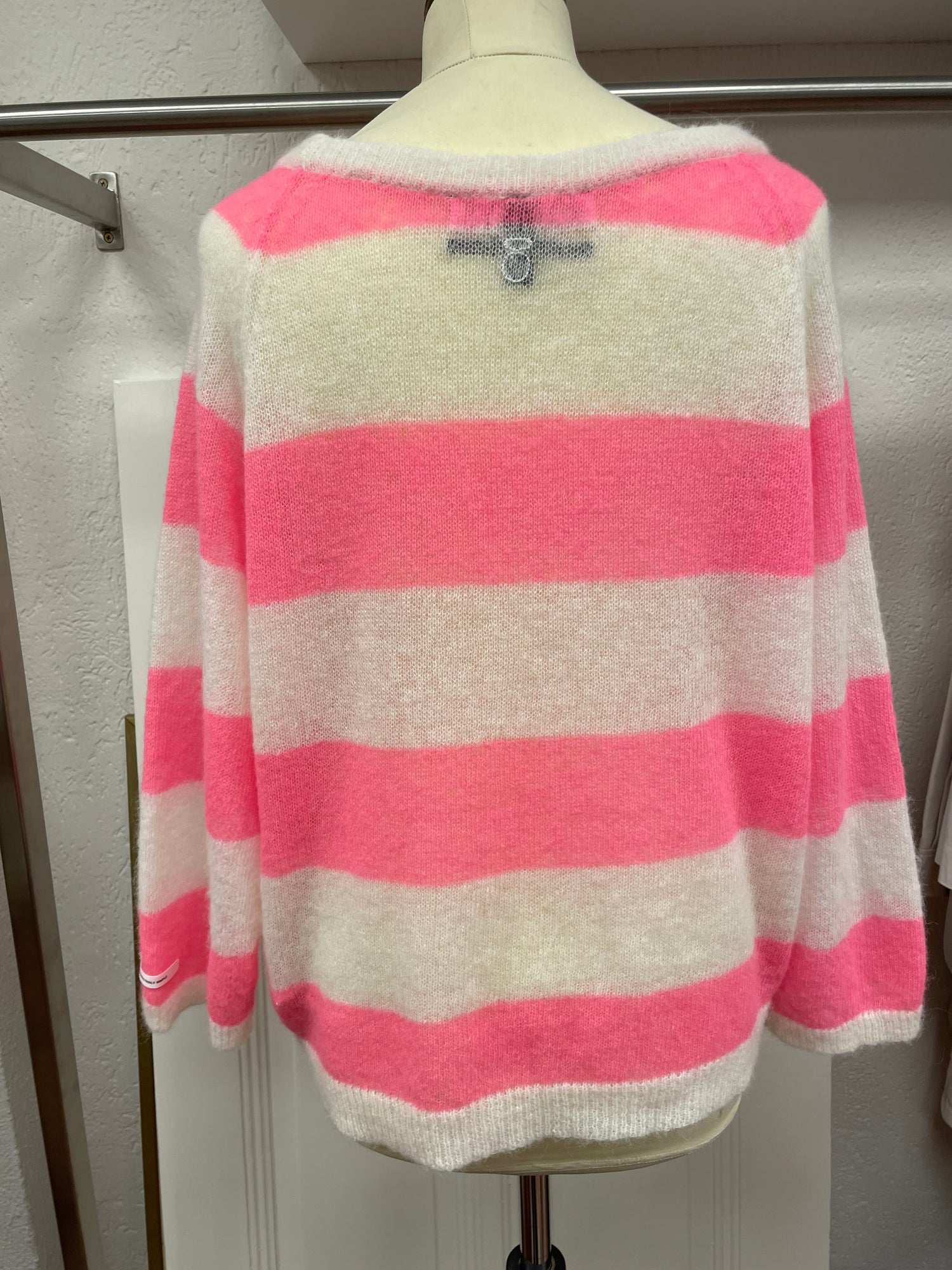 10 Days trui maat M 38 knitted strepen alpaca merino wit roze