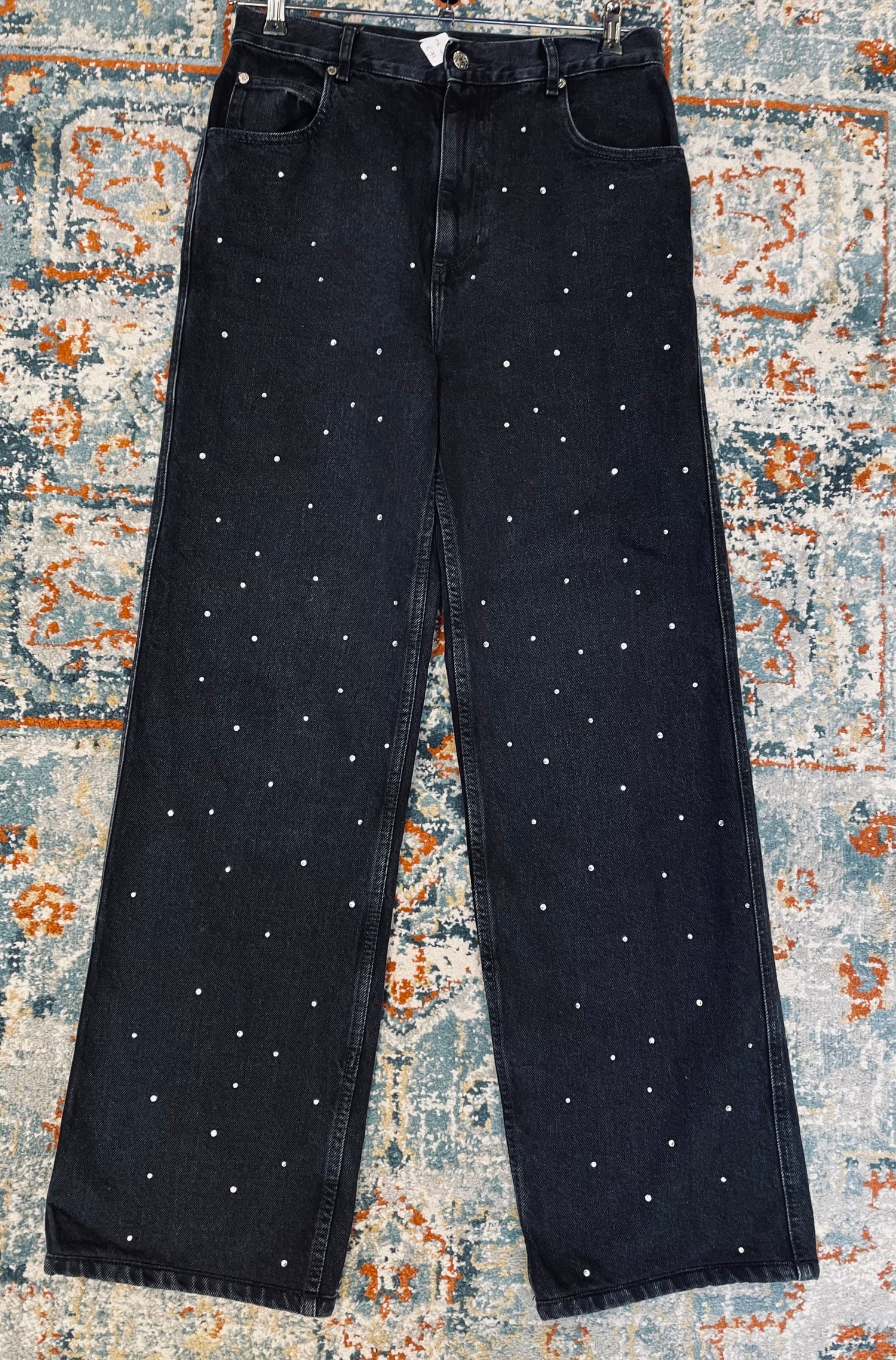 Sandro jeans zwart wide leg rhinestones maat 40