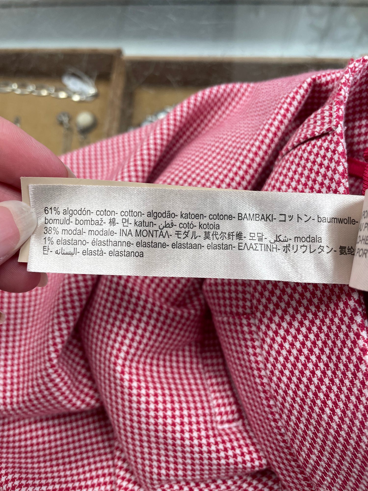 Massimo Dutti broek rood wit ruit